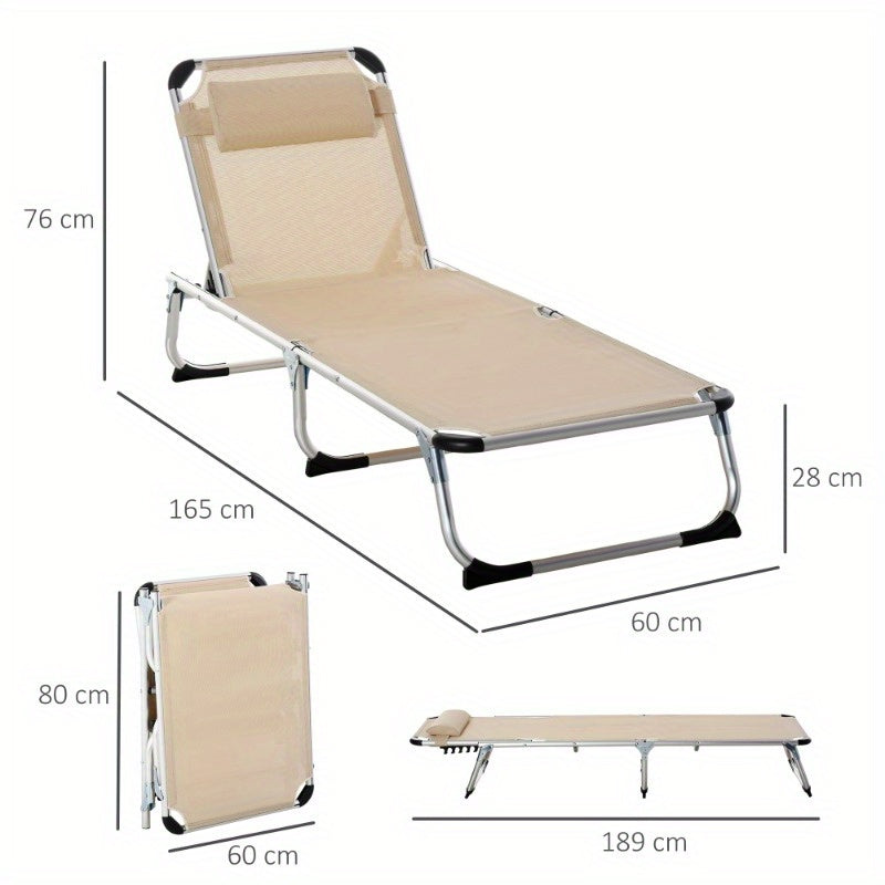 Tuinligstoel – Ligbed – Tuinstoel – Relaxstoel – Zonnebed – 5-stand Verstelbaar – Beige Mesh Met Donsvulling
