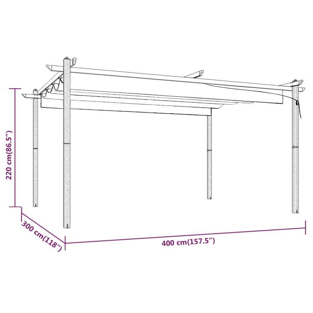 Tuinpaviljoen – Tuinoverkapping – Pergola – Tuinkamer – Prieel – Taupe 4x3x2,2m – Stalen Frame – Inklapbaar UV- en Waterbestendig Dak