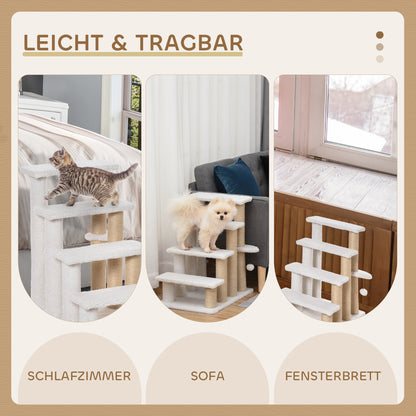 Kattentrap – Kattenladder – Huisdierentrap – Huisdierladder – Krabpaal – Pluche Bekleding – Compact 60x40x64 cm – Geschikt Voor Katten Tot 5 Kg