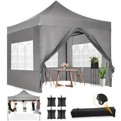 3.05x3.05meter Foldable Pop-Up Canopy with 4 Side Walls, Commercial Heavy Duty Awning, Quick to Set Up, Outdoor Party Tent, Instant Awning with Roller Bag, Suitable for Outdoor Camping, Market Events, Festival Exhibitions