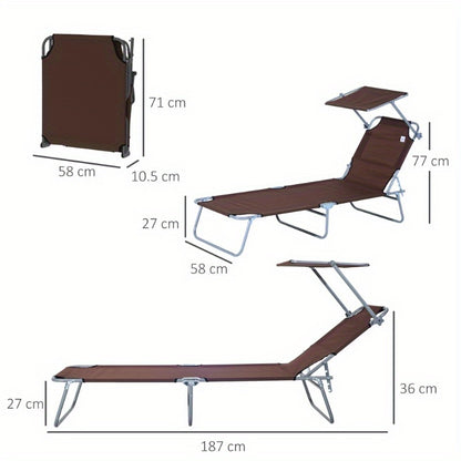 Ligbed – Ligstoel – Zonnebed – Loungestoel – Verstelbare Rugleuning – Opvouwbaar – Lichtgewicht Frame – Inclusief Verstelbaar Zonnescherm