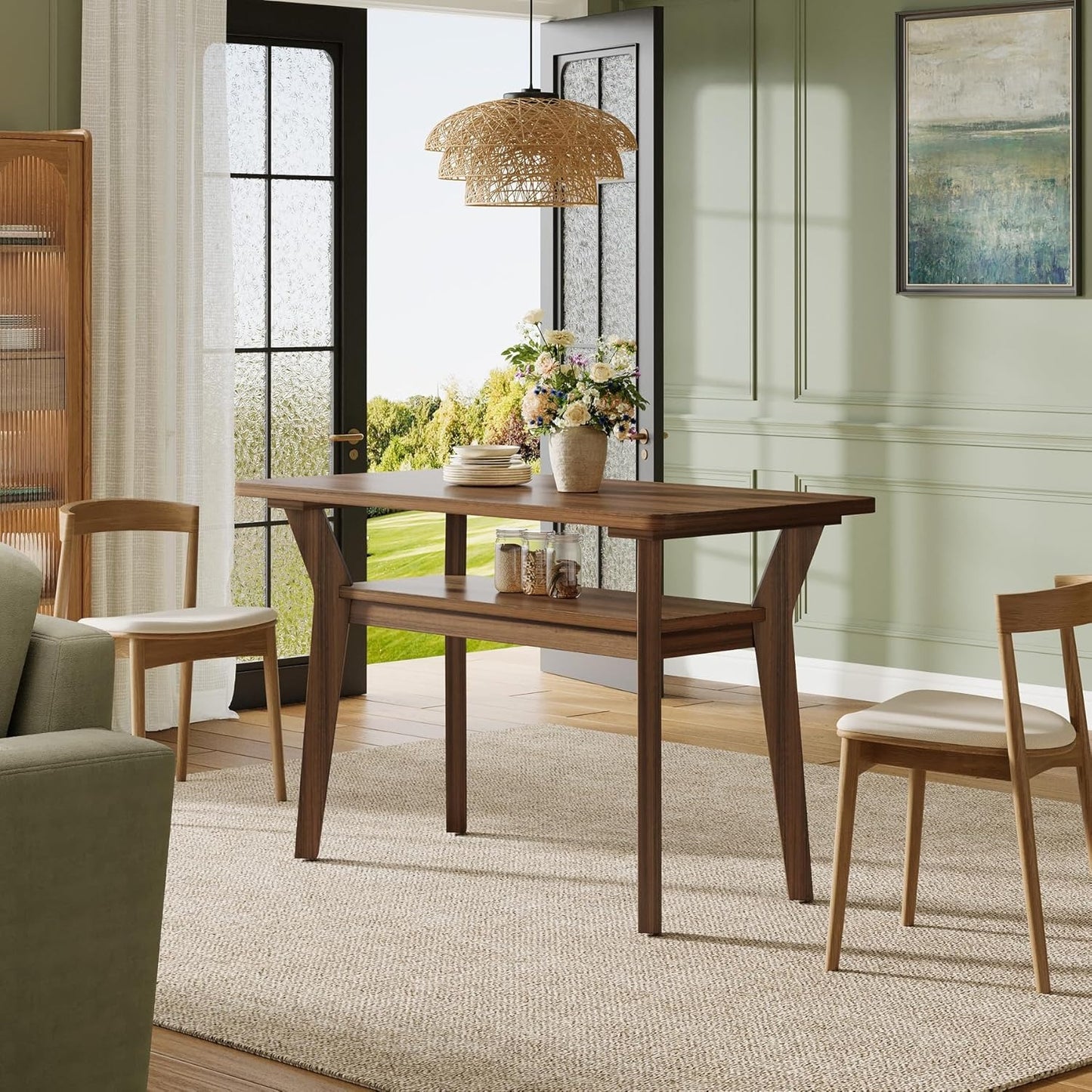 47-inch-modern-farmhouse-dining-table-for-4-with-2-tier-storage---solid-wood-legs--engineered-wood-top-walnut-large-rectangle-kitchen-table-for-dining-room--living-room-easy-assembly-required-space-saving-design-with-lower-shelf-contemporary-s
