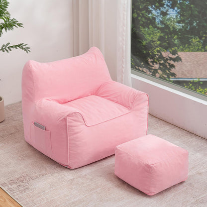 Zitzak – Zitzakstoel – Poef – Loungestoel – Fauteuil – Grote Zitzak Met Verstelbare Poef – Memory Foam Vulling – Zachte Corduroy Stof – Roze