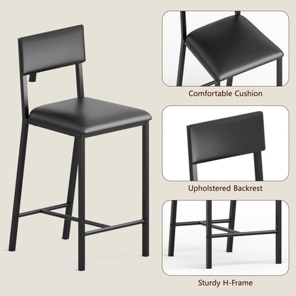 Compact Dining Table Set with 2 Upholstered Chairs - Space-Saving Kitchen Table and Chairs, Sturdy Metal Frame, for Small Apartments, Home, Cafe - Modern Minimalist Dining Room Furniture in Matte Black Finish, Dining Table wi