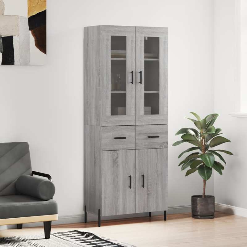 Simple Sideboard, Spacious Storage Cabinet with Display Shelf, Suitable for Kitchen, Living Room, Stylish Furniture, Offers Additional Storage Space and Home Decoration, Ensures Safety. Tall Cabinet 69.5x34x180 cm, Treated Wo
