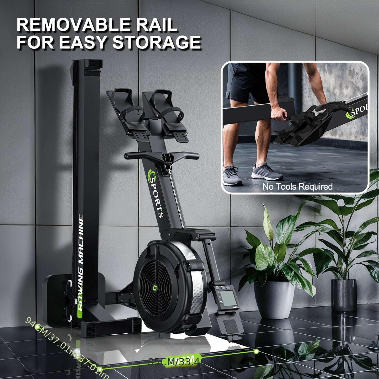 Roeimachine – Roeitrainer – Roeiapparaat – Fitness Roeimachine – Air Resistance Rowing Machine – 10 Weerstandsniveaus – Draadloos Smart Display – Inklapbaar – Max 160 kg Belastbaar