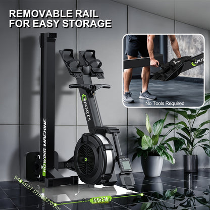 Roeimachine – Roeitrainer – Roeiapparaat – Fitness Roeimachine – Air Resistance Rowing Machine – 10 Weerstandsniveaus – Draadloos Smart Display – Inklapbaar – Max 160 kg Belastbaar
