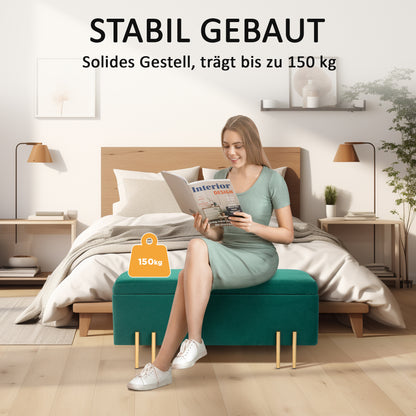 Opbergbank – Zithoekbank – Opbergbank – Kistbank – Gestoffeerde Bank – Groen – Rubberen Hout Frame – Met Foam Vulling – 100x40x42 cm – Met Metaalpoten