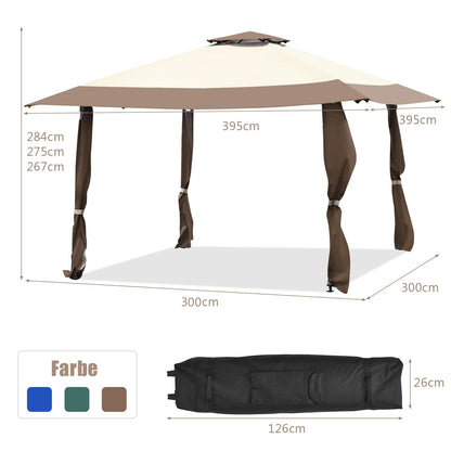 Paviljoen – Tuinpaviljoen – Tuintent – Gardentent – Pavilion 4x4m – Waterdicht – Dubbel Dak – UV Bescherming 50+ – Stevig Stalen Frame – Opvouwbaar Met Trolleytas – Winterbestendig – Bruin-Beige