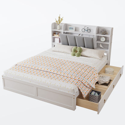 Bedframe – Tweepersoonsbed – Opbergbed – Met Lattenbodem – Metal Bed – Modern Design – 160x200 cm – Stevig Metalen Frame Met 3 Lade Opbergruimte & Liftdeksel