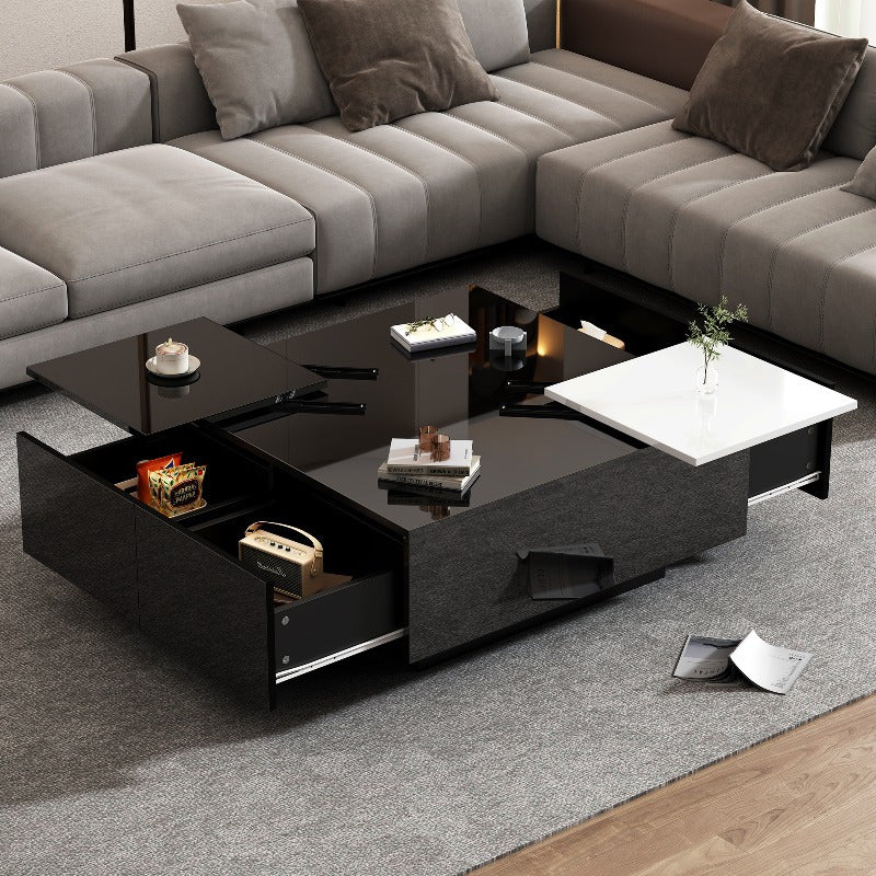 Zwarte Vierkante Salontafel – Koffietafel – Bijzettafel – Woonkamertafel – Opbergtafel – Verwijderbaar Wit Blad – Stabiele Metalen Driepootbasis 75x75x35 cm
