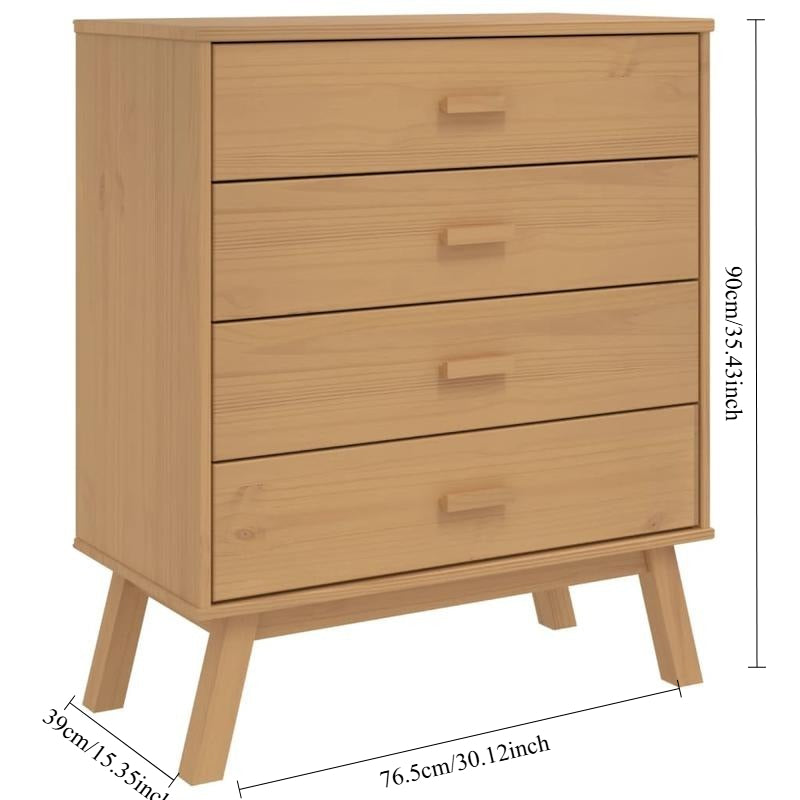 4-Drawer Large Wood Storage Cabinet with Lockable Drawers & Open Shelf - Modern Minimalist Brown Oak-like Heavy-Duty Organizer, Easy Assembly Cabinet for Bedroom, Living Room, Office - Sturdy Wood (Lock, Storage Cabinets