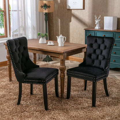 Eetkamerstoel – Stoel – Kuipstoel – Zwarte Stoel – Set Van 2 – Velvet Bekleding – Gestoffeerde Rugleuning – Met Verticale Nagelrand – Duurzaam Niet-Houten Frame – Comfortabele Schuimzitting