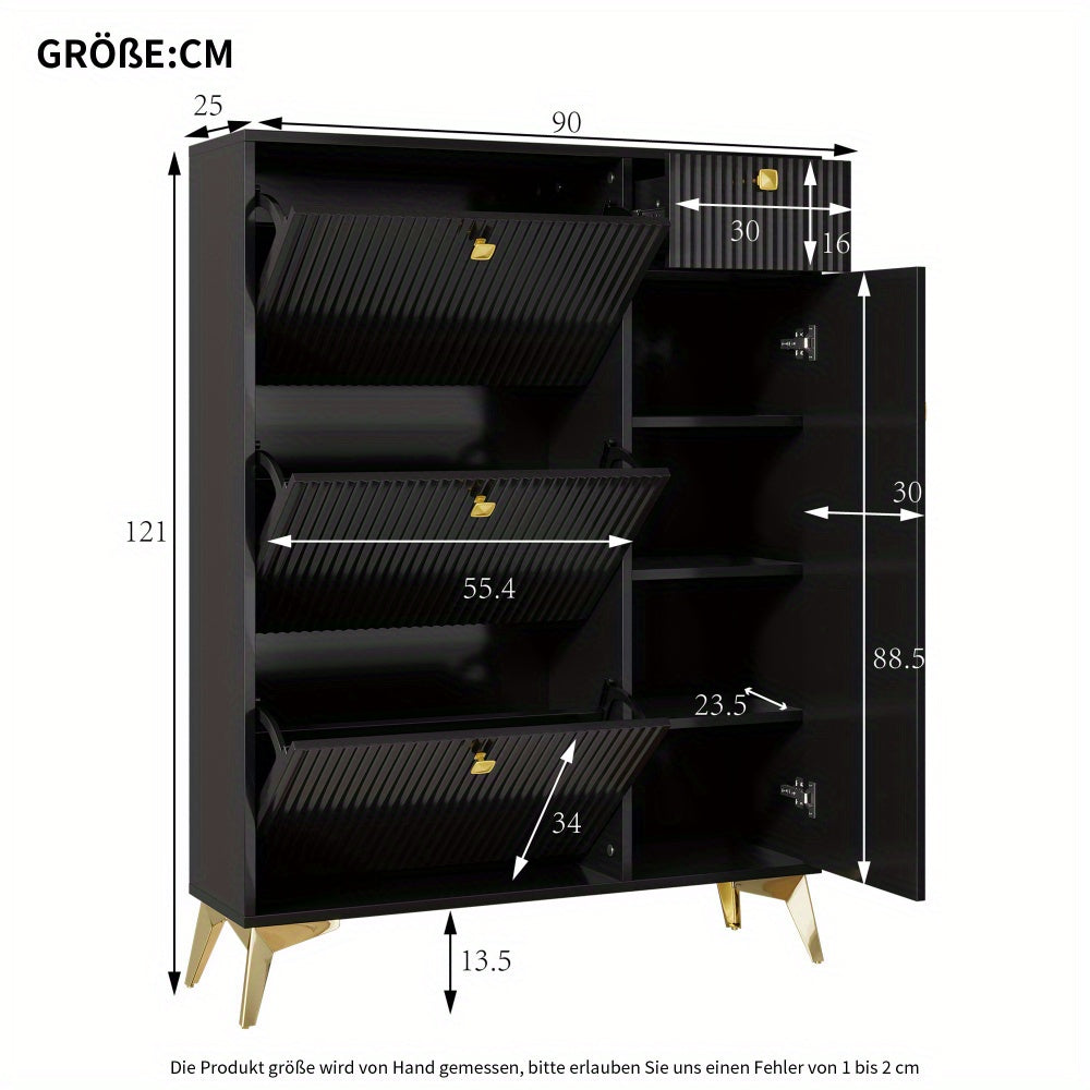 Schoenenkast – Schoenenrek – Schoenenopberger – Halbank – Opbergkast – Ruimtebesparend – Kunststof Zwart – 121x90x25 cm – Smal Modern Design