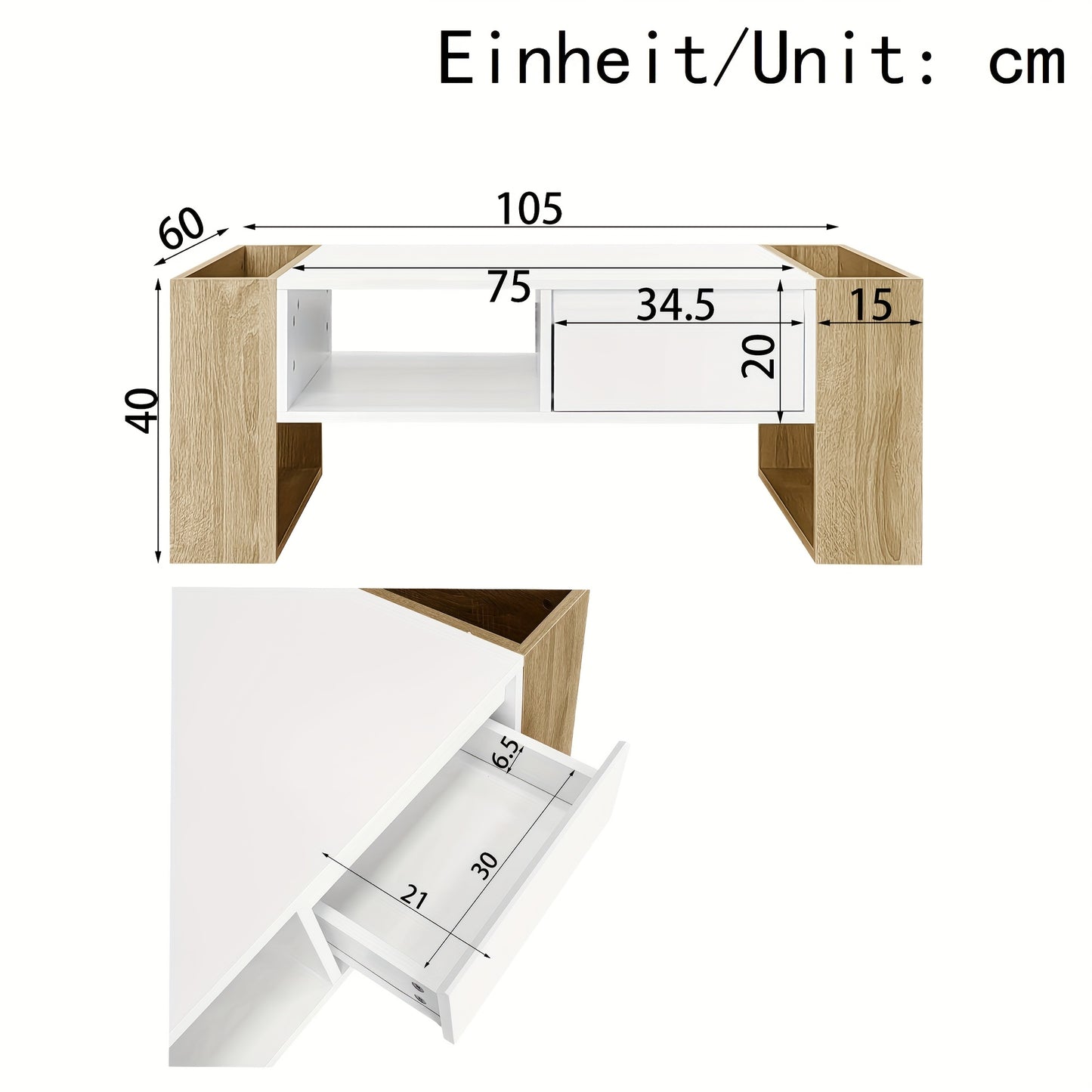 Salontafel – Koffietafel – Woonkamertafel – Bijzettafel – Tafel – Modern Design – 105x60x40 cm – Hardhout Met Glanzende Afwerking – Met Lades En Open Vakken