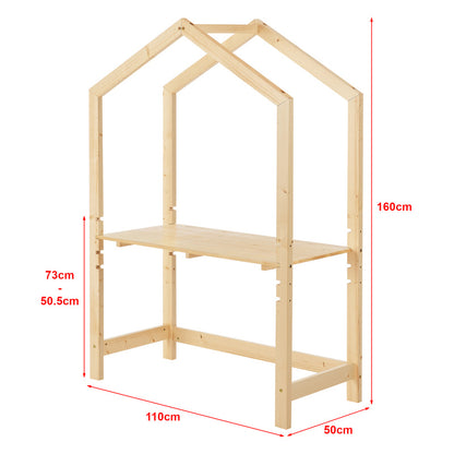 Kinderbureau – Kindertafel – Kinderwerktafel – Speeltafel – Knutseltafel – Verstelbaar in hoogte – Massief grenenhout – 110x50x160 cm – Natuurlijke kleur