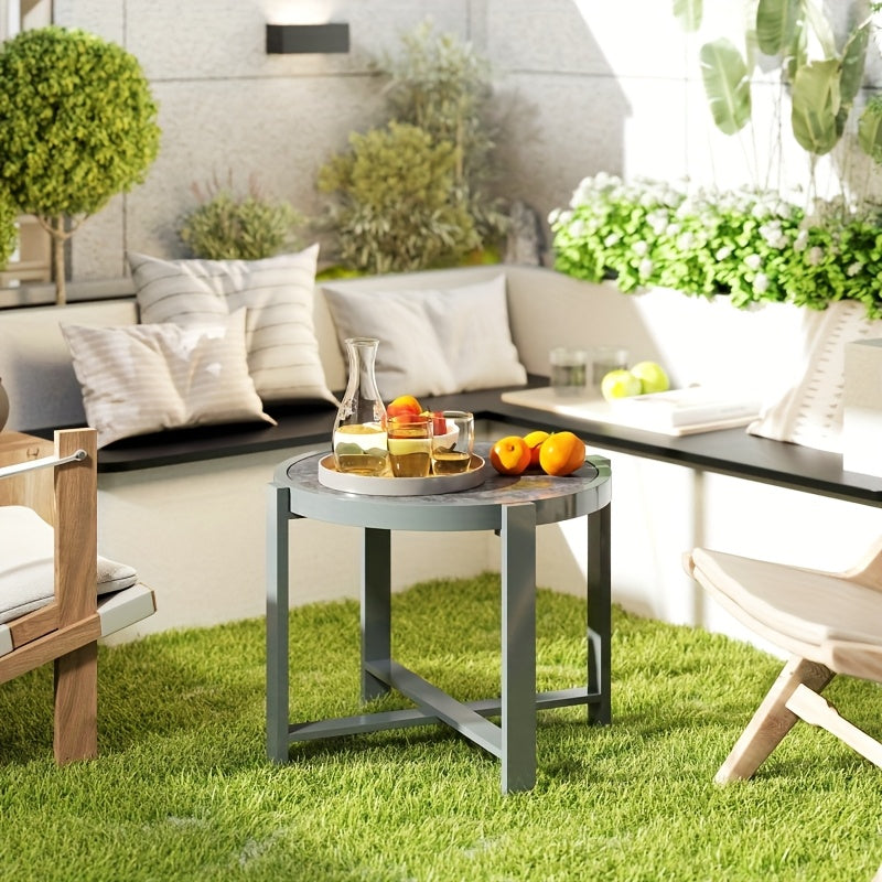 All-Weather Aluminum Side Table - Indoor/Outdoor Round table with Modern design, Lightweight & Sturdy Construction for Patio, Living Room, Office, Camping - Easy Assembly, Maintenance-Free Surface - Perfect Accent Furniture f