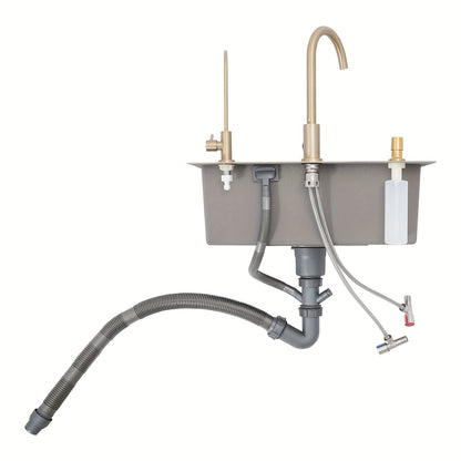 Enkele Spoelbak – Keukenspoelbak – Inbouwspoelbak – Onderbouwspoelbak – RVS Goudkleurig – 60x45 cm – Inclusief 2 Kraan Gaten, Zeepdispenser en Afloopmandje