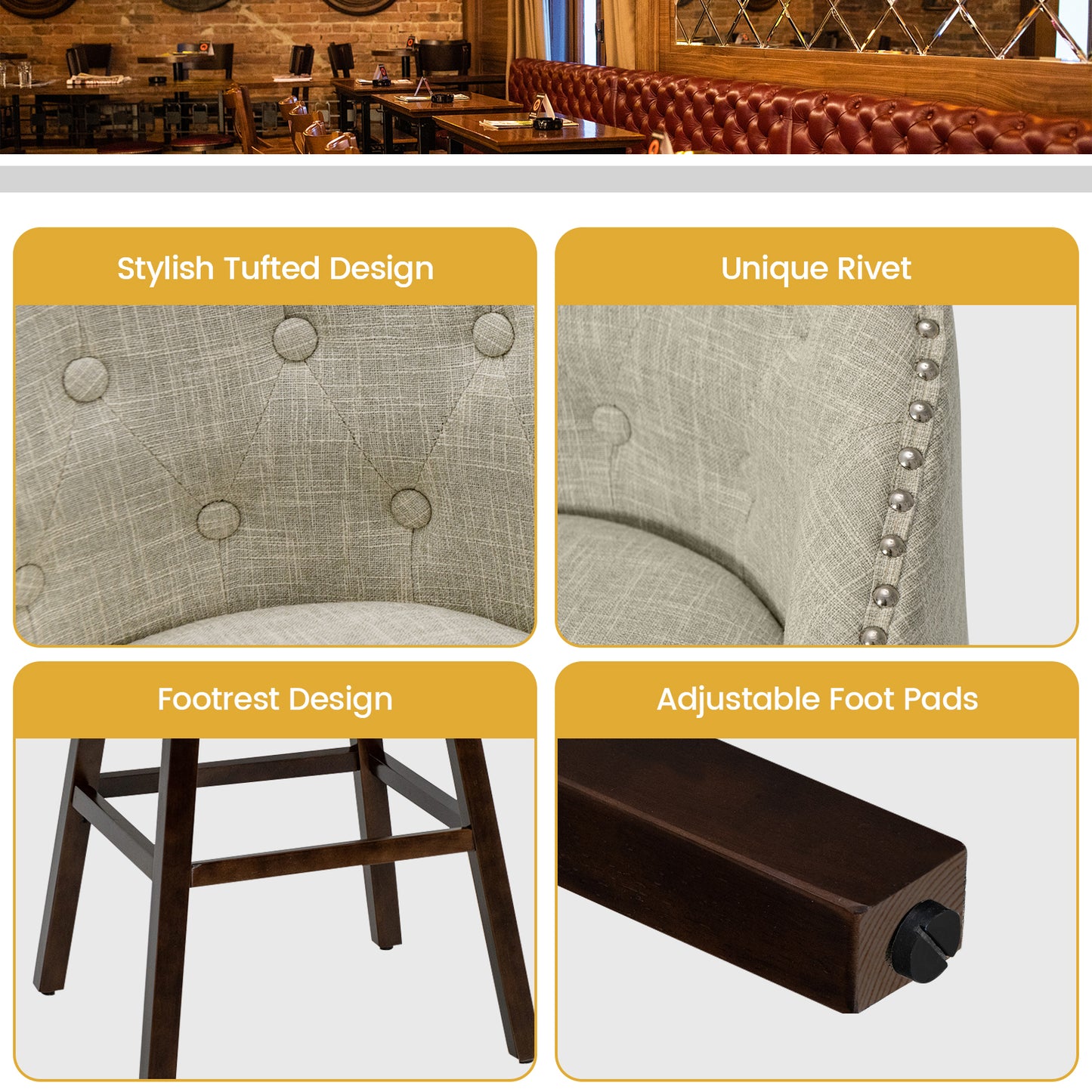 Barkrukken – Barstoelen – Krukken – Zithoogte Verstelbaar – Draaibare Krukken – Imitatie Linnen – Set Van 2 – Comfortabele Rugleuning – Hoogwaardig Materiaal