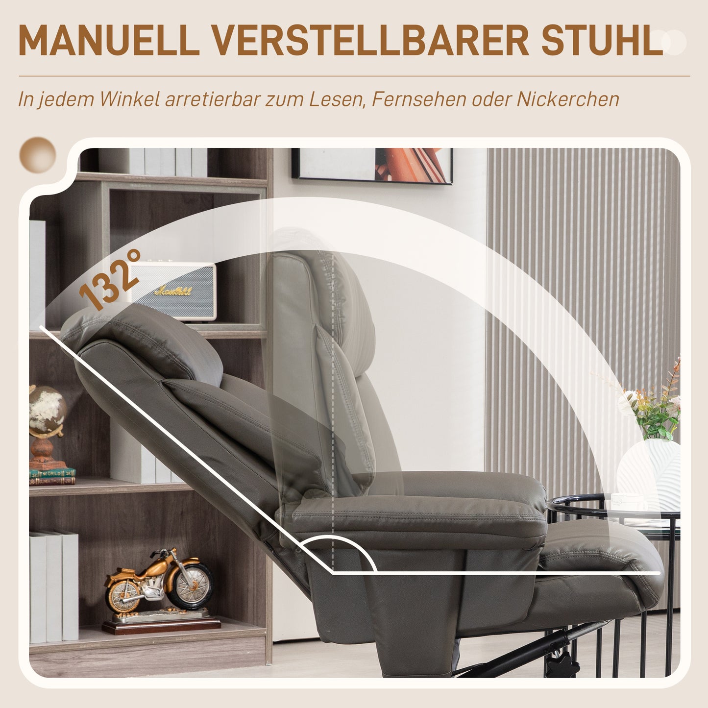 TV-fauteuil – Relaxfauteuil – Recliner – Schommelstoel – Fauteuil met Voetenbank – Verstelbare Rugleuning tot 132° – Hoogwaardig Kunstleer Grijs