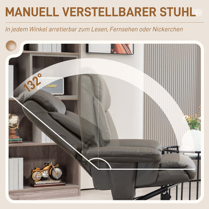 TV-fauteuil – Relaxfauteuil – Recliner – Schommelstoel – Fauteuil met Voetenbank – Verstelbare Rugleuning tot 132° – Hoogwaardig Kunstleer Grijs
