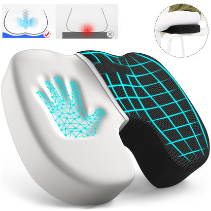Ergonomisch Stoelkussen met U-vormige Rugondersteuning – Ademend Mesh en Gel Pad – Verlicht Druk op Onderrug, Heupen en Billen – Verstelbare Koord, Past op de Meeste Stoelen (45x35x7 cm)