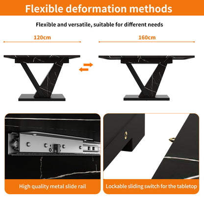 Uitschuiftafel – Uitklaptafel – Eettafel – Keukentafel – Verstelbare Tafel – Zwart Marmerpatroon – 120-160 x 75 cm – Ruimtebesparend & Duurzaam