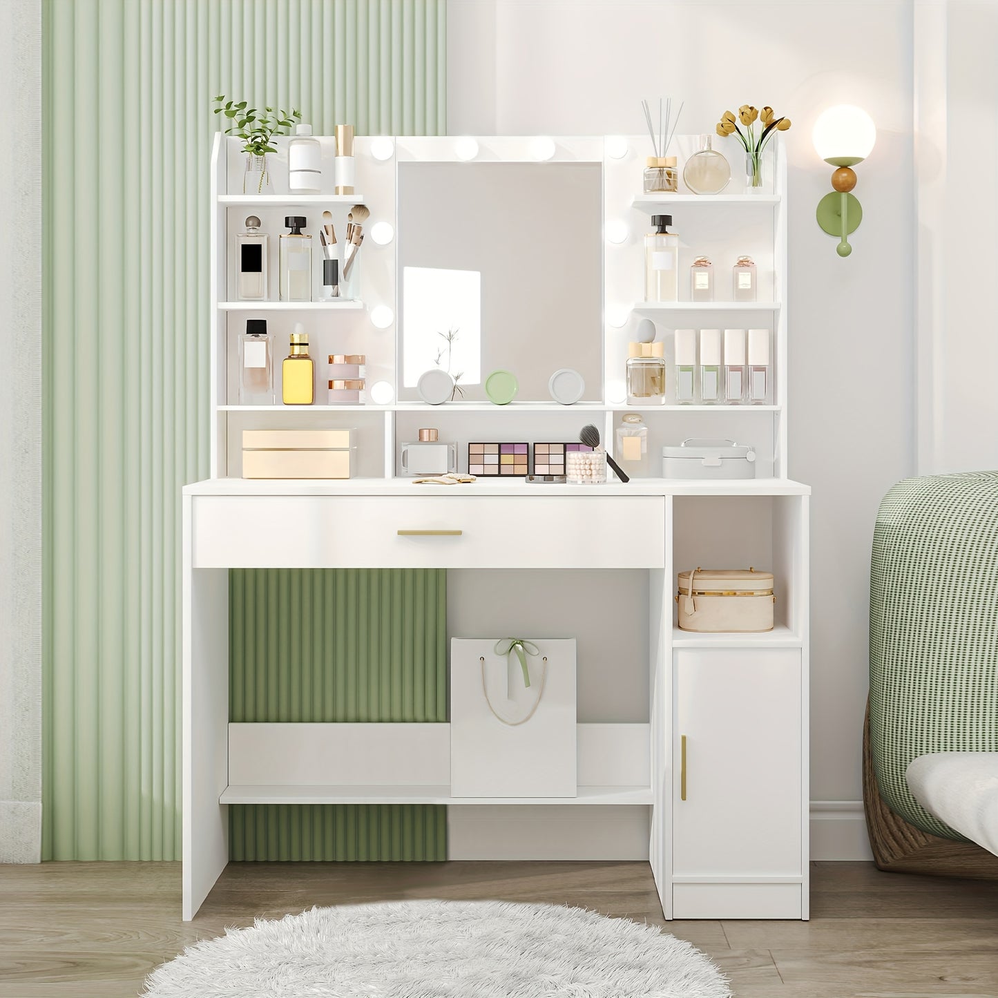 Kaptafel – Make-up tafel – Schminktafel – Dressiertafel – Make-up station – Grote tafelblad – LED-verlichting met verstelbare helderheid – Wit