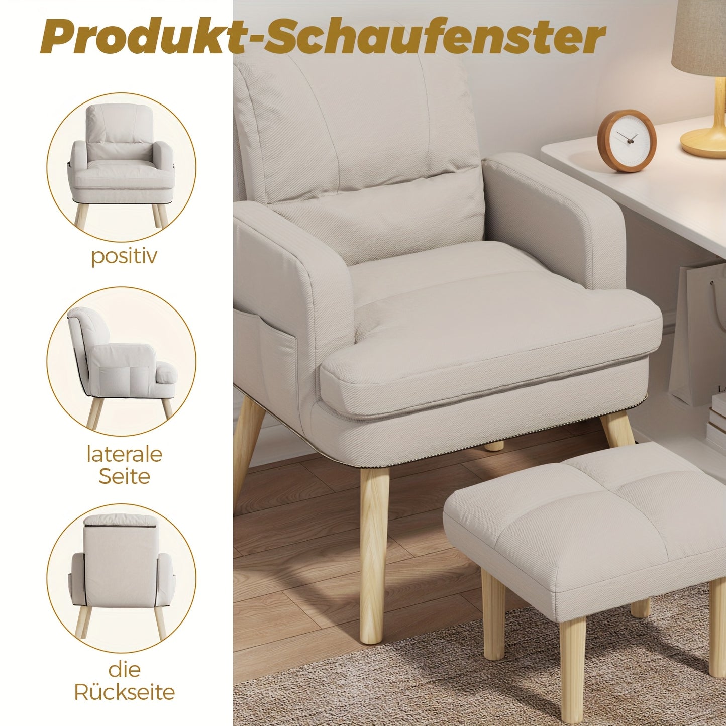 Relaxstoel – Leisure Fauteuil – Verstelbare Fauteuil – Zitstoel – Leunstoel – Verstelbare Rugleuning – Inclusief Voetenbank – Katoen-Linnen Bekleding