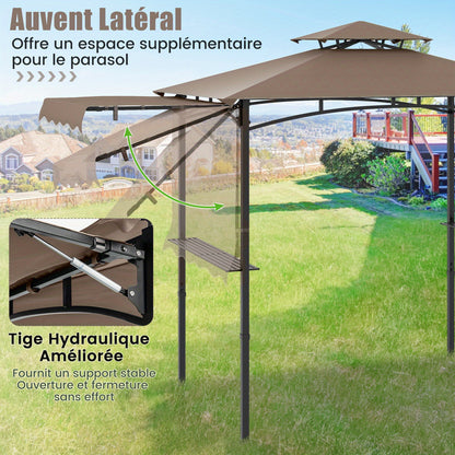PETSITE 10, 152.4x152.4cm Heavy-Duty BBQ Gazebo with Side Awning - Outdoor Grill Canopy, Double-Tiered Top, 2 Side Shelves & Hanging Hooks, Built-in Bottle Opener, Sturdy Metal Frame, Brown - for Backyard, Patio, Camping, Tai