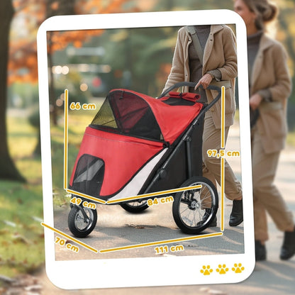 Hondenbuggy – Hondenwagen – Dierenbuggy – Huisdierenwagen – Opvouwbare Buggy – Stevig Stalen Frame – Comfortabel Ligkussen Rood/Zwart
