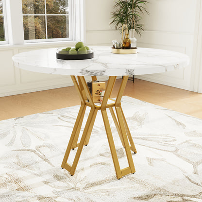 Round Dining Table (100 X 100 X 76 Cm), Lightweight And Luxurious Round Table For 4-6 People, Suitable For Dining Room And Living Room, Marbled MDF Tabletop, 2 Colors Available