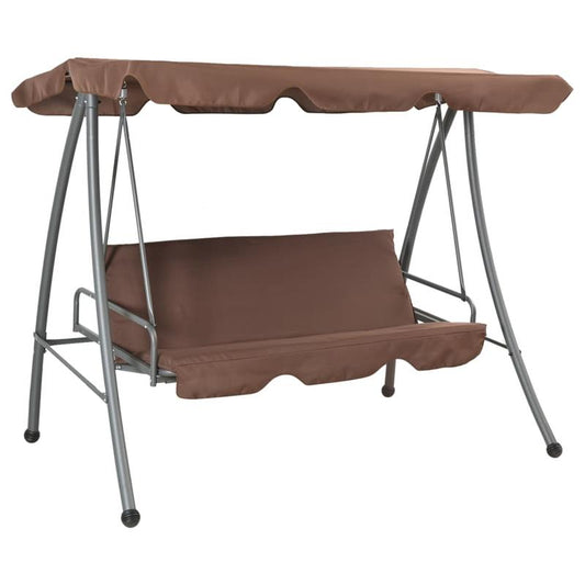 Hangstoel – Schommelstoel – Hangbank – Hangstoel Met Frame – Buitenschommel – Gepoedercoat Staal – Verstelbaar Zonnedak – Extra Brede Zitplaats 192x118 cm – Weerbestendig Bruin Polyester – Omvormbaar Tot Bed