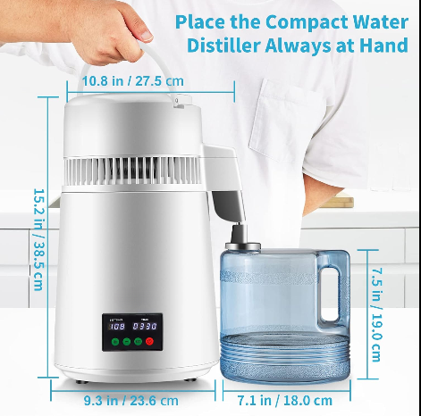 Waterdestilleerder - Zuiver Water Maken - Automatisch Distilleerketel -Filteren 1 L/U - 750W - 304 Roestvrij staal - Wit