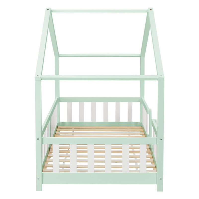 Kinderbed – Kinderbedje – Peuterbed – Bedje – Ledikant – Wit Huisvormig Design – Valbeveiliging – Massief Dennenhout – 80x160 cm