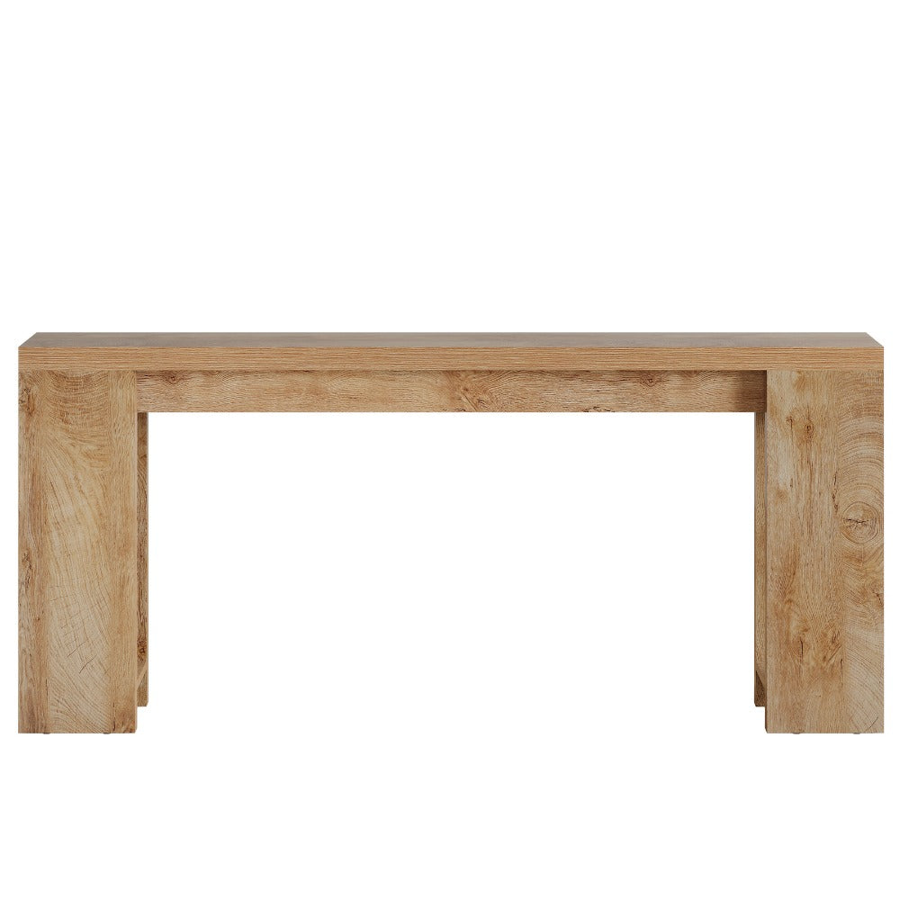 63-Inch Extra Long Console Table Suitable for Entryway, Living Room - Modern Farmhouse Sofa Table with Light Oak Brown Engineered Wood Top & Narrow Space-Saving Design, Easy Assembly for Hallway, Apartment, Small Spaces - Dur