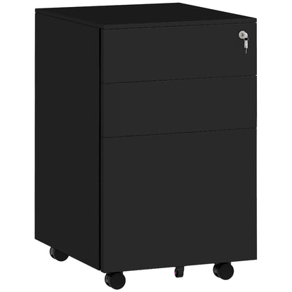 Mobiele Ladekast – Rollcontainer – Ladeblok – Opbergkast – Kantoorcontainer – Met Slot – Compact Mat Zwart – Stalen Frame – Drie Lades Met Verstelbare Rails