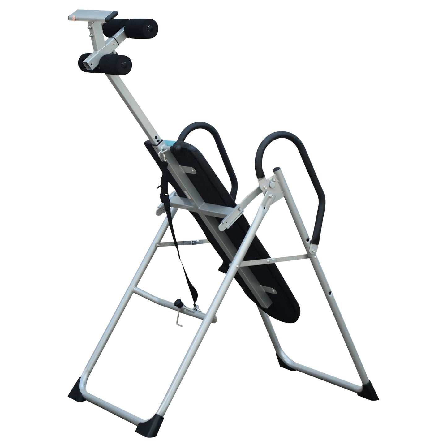Inversietafel – Omgekeerde Tafel – Rugoefening Tafel – Dekcompressie Bank – Stretching Apparatuur – Verstelbaar 147-198 cm – Inklapbaar Met Veiligheidsriem – Zwart met Zilverkleurige Accenten