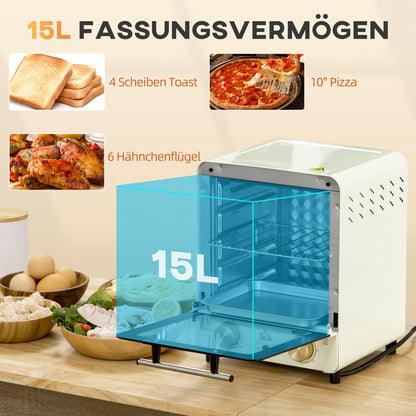 Mini Oven – Mini Ovenn – Tafeloven – Elektrische Oven – Creme Kleur – 15L Inhoud – 1000W Vermogen