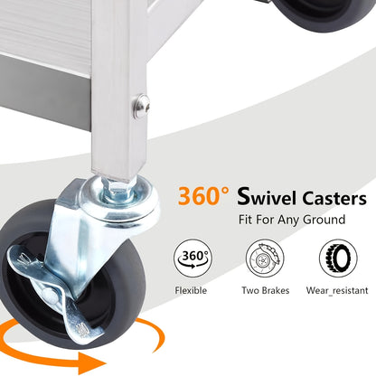 Opvouwbare Transportkar – Vouwbare Kar – Transportwagen – Trolley – Inklapbare Kar – Zilveren Variant – Draagkracht 181 kg – 3 Stevige Planken – Vergrendelbare Rubber Wielen – Ruimtebesparend Design