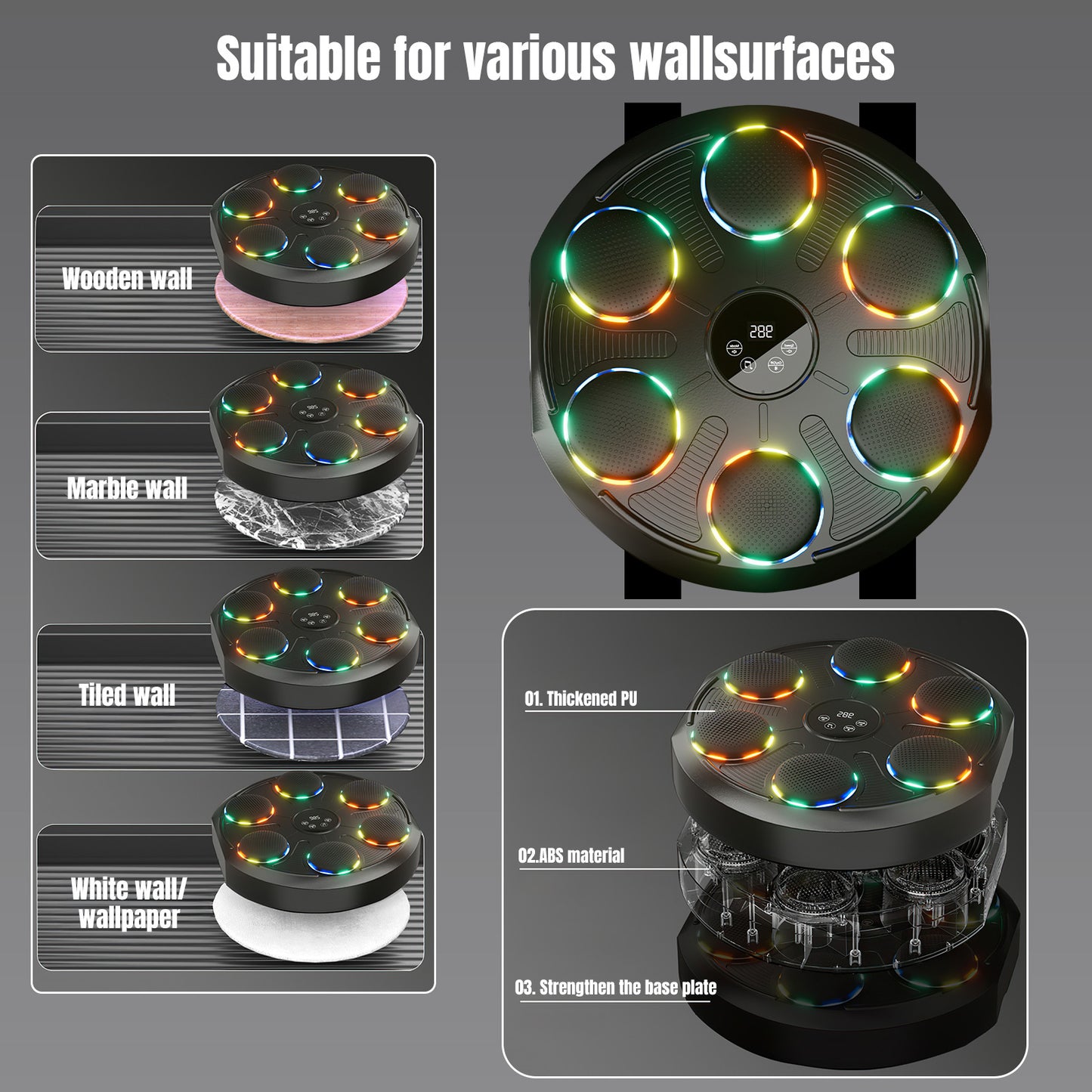 Bluetooth Bokstrainer – Boksmachine – Fitnessapparaat – Trainingsapparaat – Boksbal – Met 2 Paar Handschoenen – 12 Snelheids- & Volumestanden – LED-Teller & 2400mAh Batterij