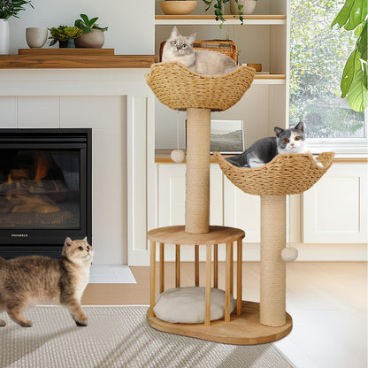 Krabpaal – Kattenboom – Krabmeubel – Kattenhuis – Krabton – 99 cm Hoog – Natuurlijk Hout en Sisal