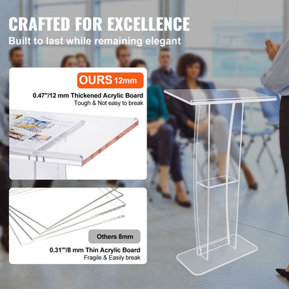 Transparant Acryl Spreekgestoelte – Podium – Presentatiepulpit – Lectern – Presentatiemeubel – 120 cm Hoogte – Ruim Blad Met Opbergbodem