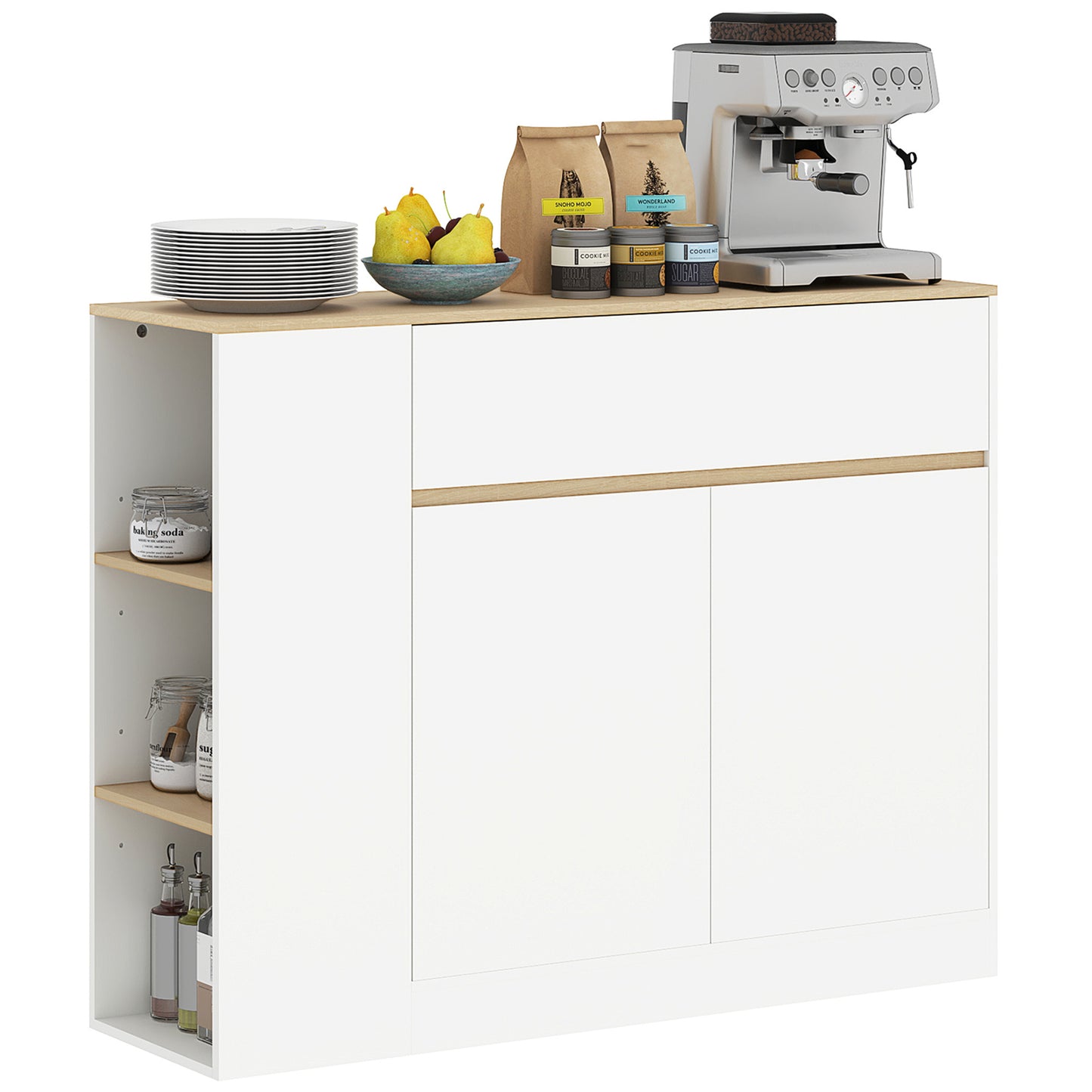 Dressoir – Opbergkast – Sideboard – Kast – Ladekast – Wit Gelakt – Verstelbare Planken – Tip-Over Bescherming – 105x30x81,5 cm