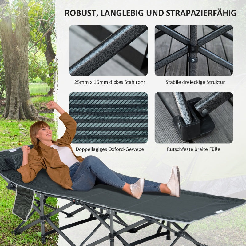 Vouwbare Sun Lounger – Ligstoel – Loungestoel – Tuinstoel – Relaxstoel – Grijs – Verstelbare Rugleuning – Inklapbaar en Compact – Versterkt Stalen Frame – Oxford Stof