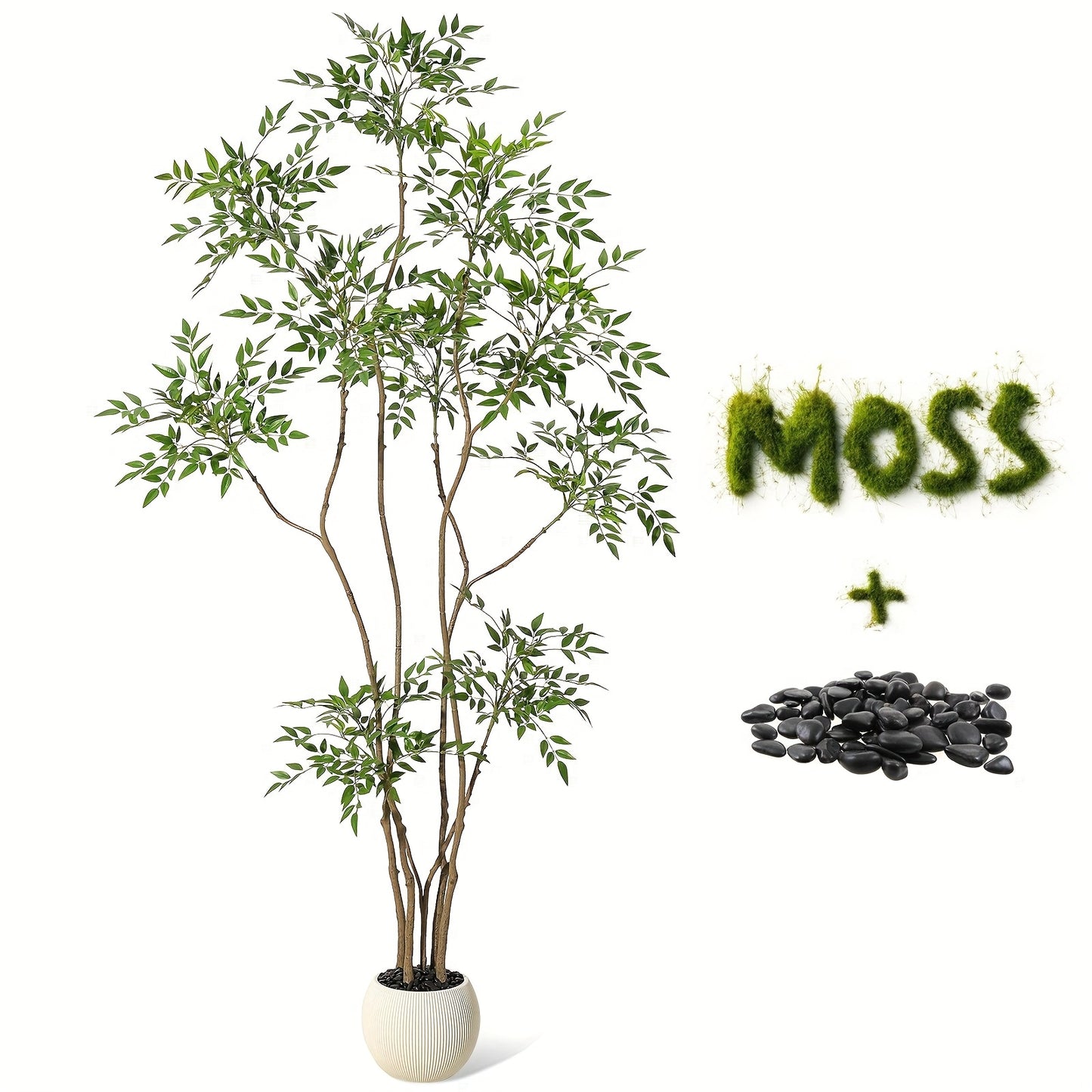 Artificial Tree, Artificial Nandina Domestica Tree, 210cm High Artificial Nandina Domestica Tree, Suitable for Home Decoration, with White Flower Pot, with Decorative Stones, Suitable for Indoor And Outdoor Home, Office, Livi