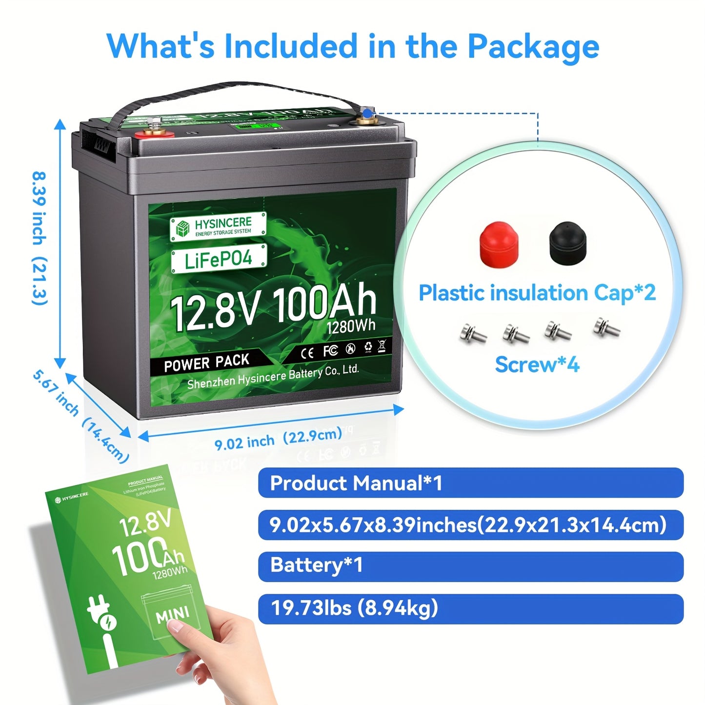 Li-ion Accu – Lithium Batterij – Lithium-Ion Accu – LiFePO4 Accu – 12V Li-Ion Batterij – 200Ah Capaciteit – Ingebouwd 100A BMS – 10 Jaar Levensduur – Onderhoudsvrij PVC Behuizing