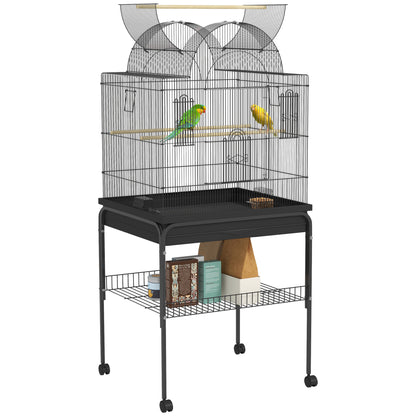 Vogelkooi – Parkietenkooi – Kanariekooi – Papegaaienkooi – Volière – Stalen Kooi – Wieltjes met Remmen – Uitneembare Lade 63x53x144 cm Zwart
