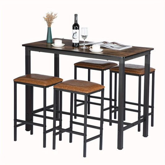 Bartafelset – Bartafel – Barkrukken Set – Eettafel – Keukentafel – Industrieel Design – MDF Hardhoutlook – Zwart Gietijzer Onderstel