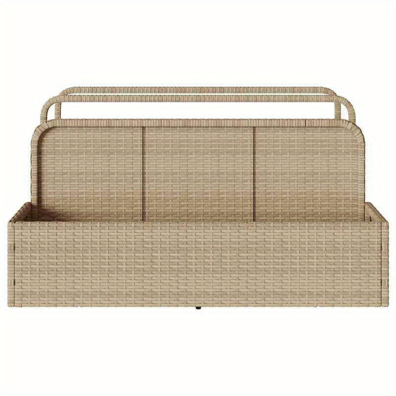 Beige Poly Rattan Pool Storage Container, 110x100x57cm, Patio Organizer, Garden Container, Woven Texture, Stylish Container, Lightweight Storage, Durable Rattan, Decorative Organizer, Wicker Bin, Pool Owners, Patio Lovers, Bo